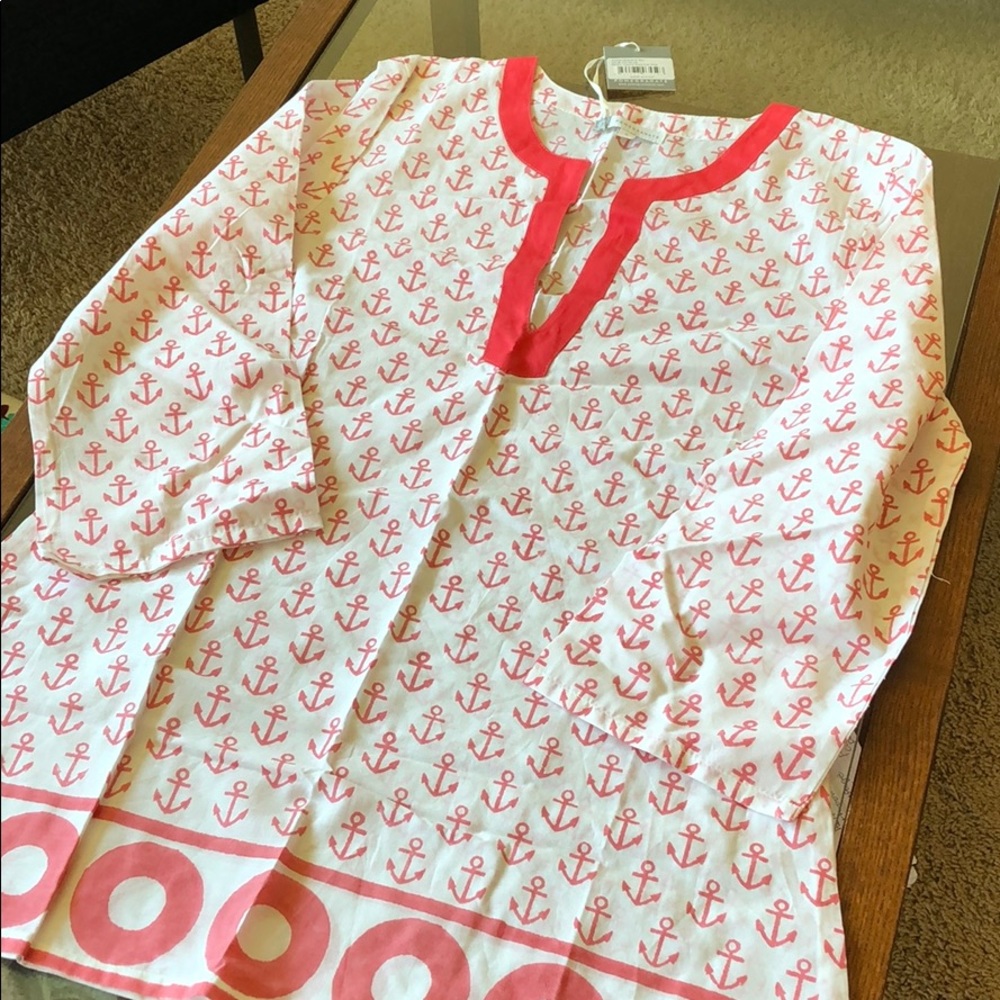 Beach/pool coverup reddish pink and white